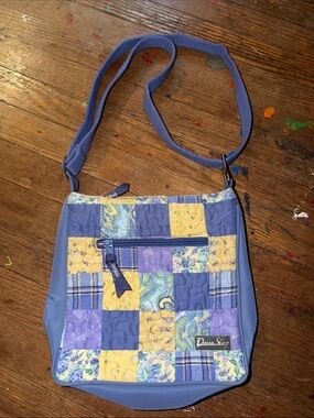 Patchwork Quilted Crossbody Bag in Blue & Yellow by Dana Sharp